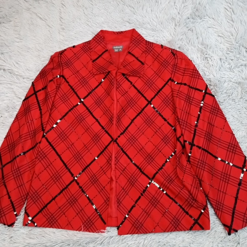 Anthracite Jacket Womens 10 Red Silk Blazer Clasp Beaded Sparkly Preppy Casual